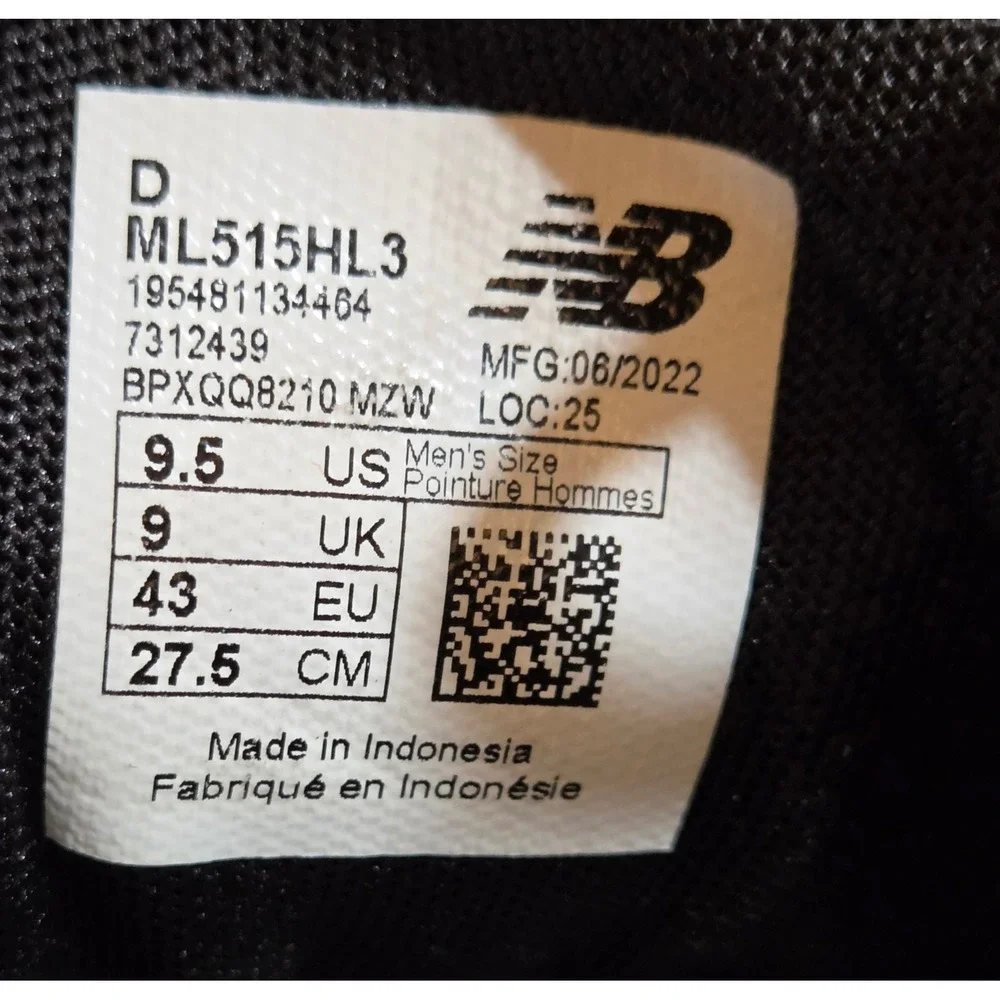 New Balance 515v3 Low Top Lace Up Sneakers Mens Size 9.5 Gray Black